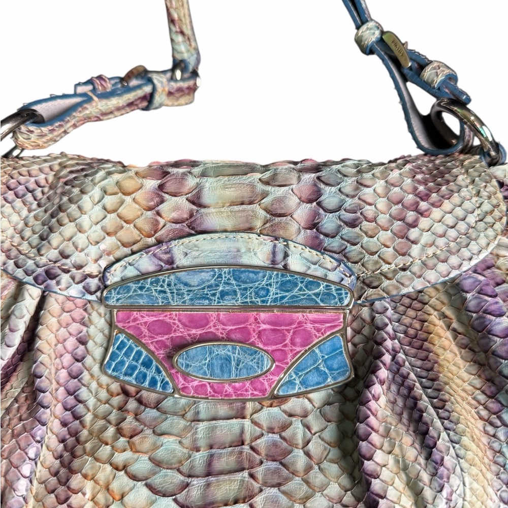 Prada Python Leather Small Shoulder Bag W/ Gunmetal Buckles - Picture 2 of 10